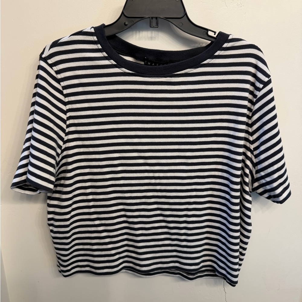 Chaser Black and White Striped Short Sleeve Tee